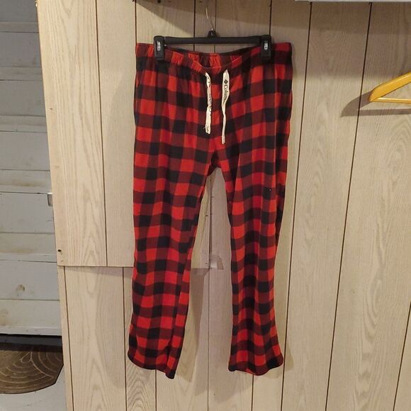 Columbia Pajama Men L Knit Top Fleece Pants Pockets Buffalo Red Plaid - Picture 1 of 4